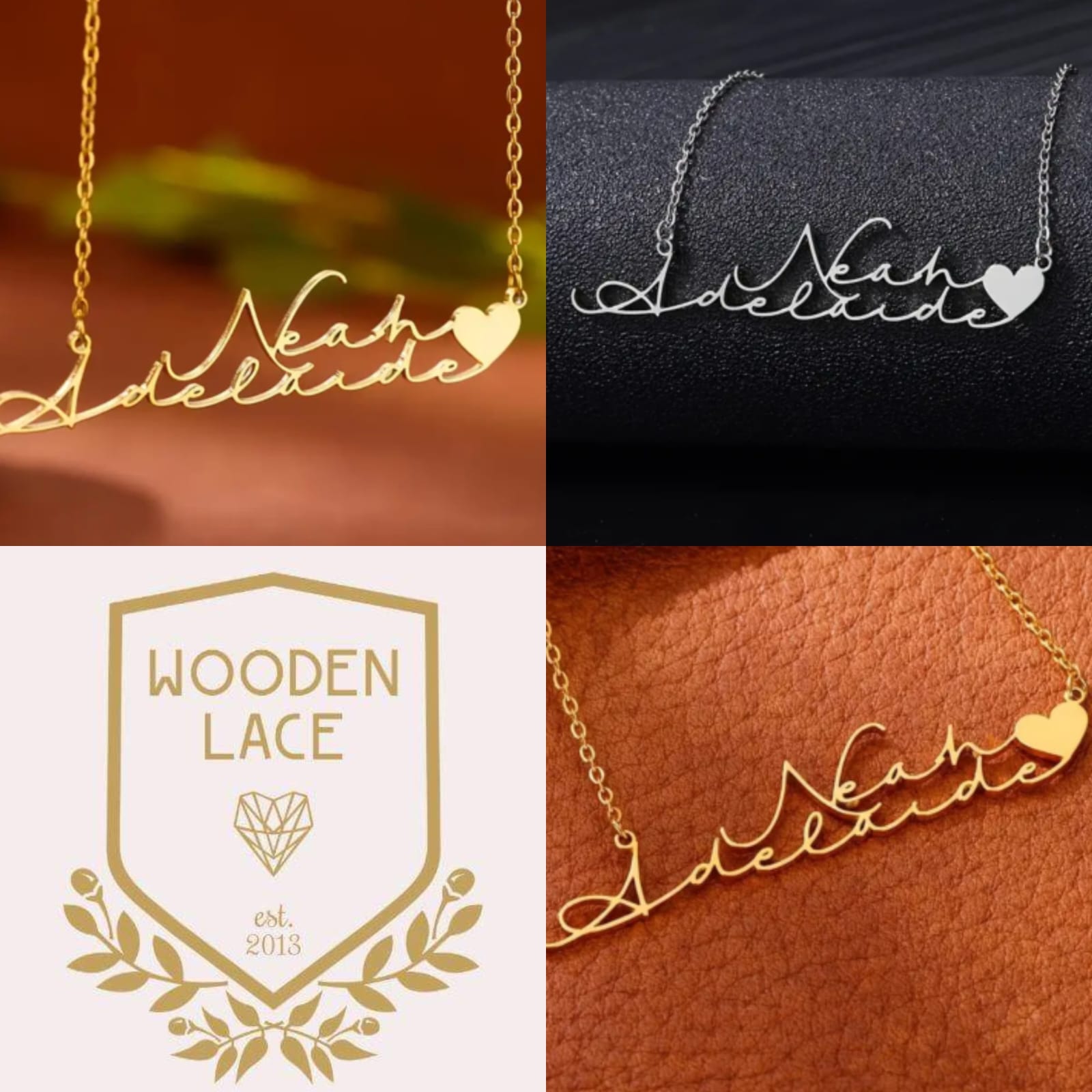 Double name and heart necklace in gold or silver R850