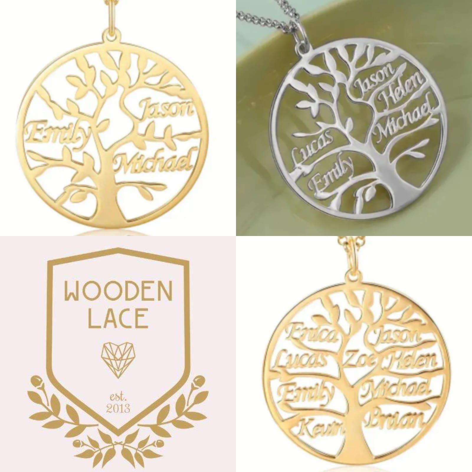 Family tree necklace in silver or gold with up to 9 names inside. From R550 - R1100