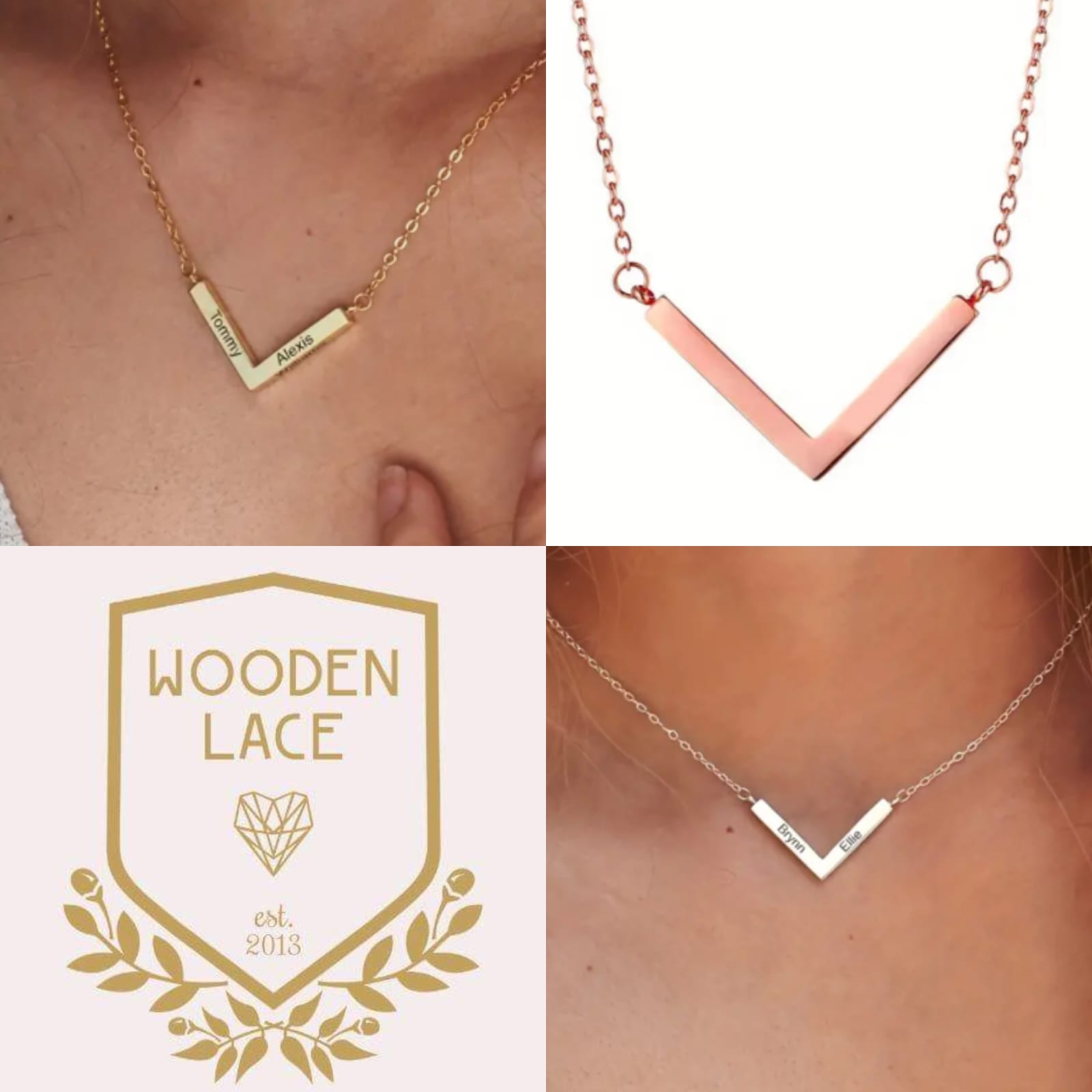 V-necklace personilized with engraving available in gold silver and rosegold. R650