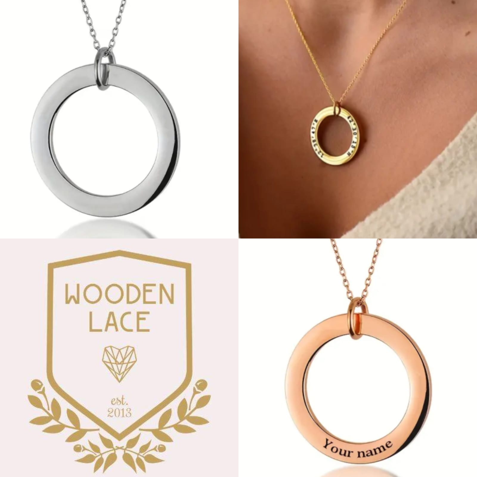 Washer pendant necklace with personilized engraving on. R750. Available in Gold silver and rosegold. Waterproof and tarnish-proof.