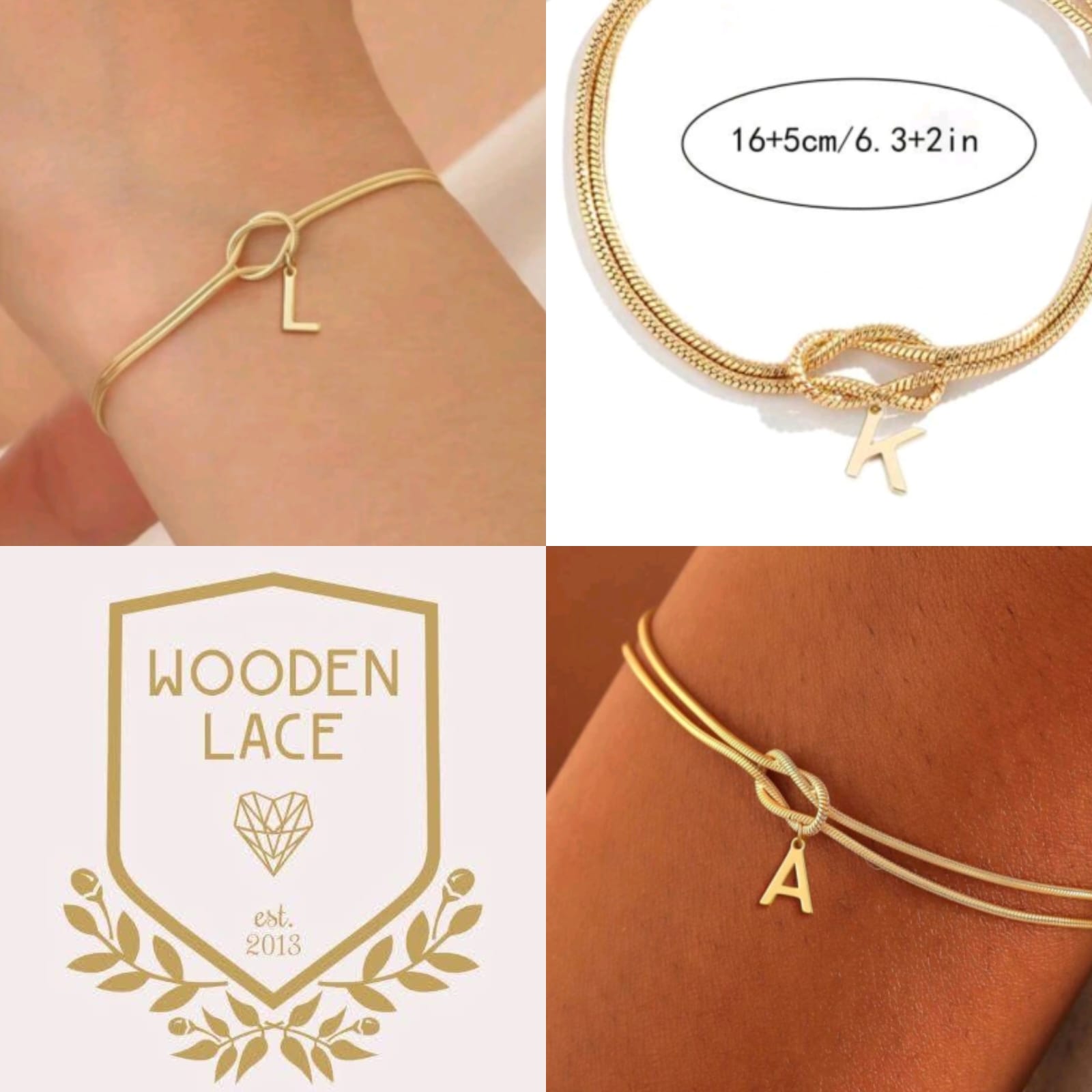 Knot and initial yellow gold bracelet R750