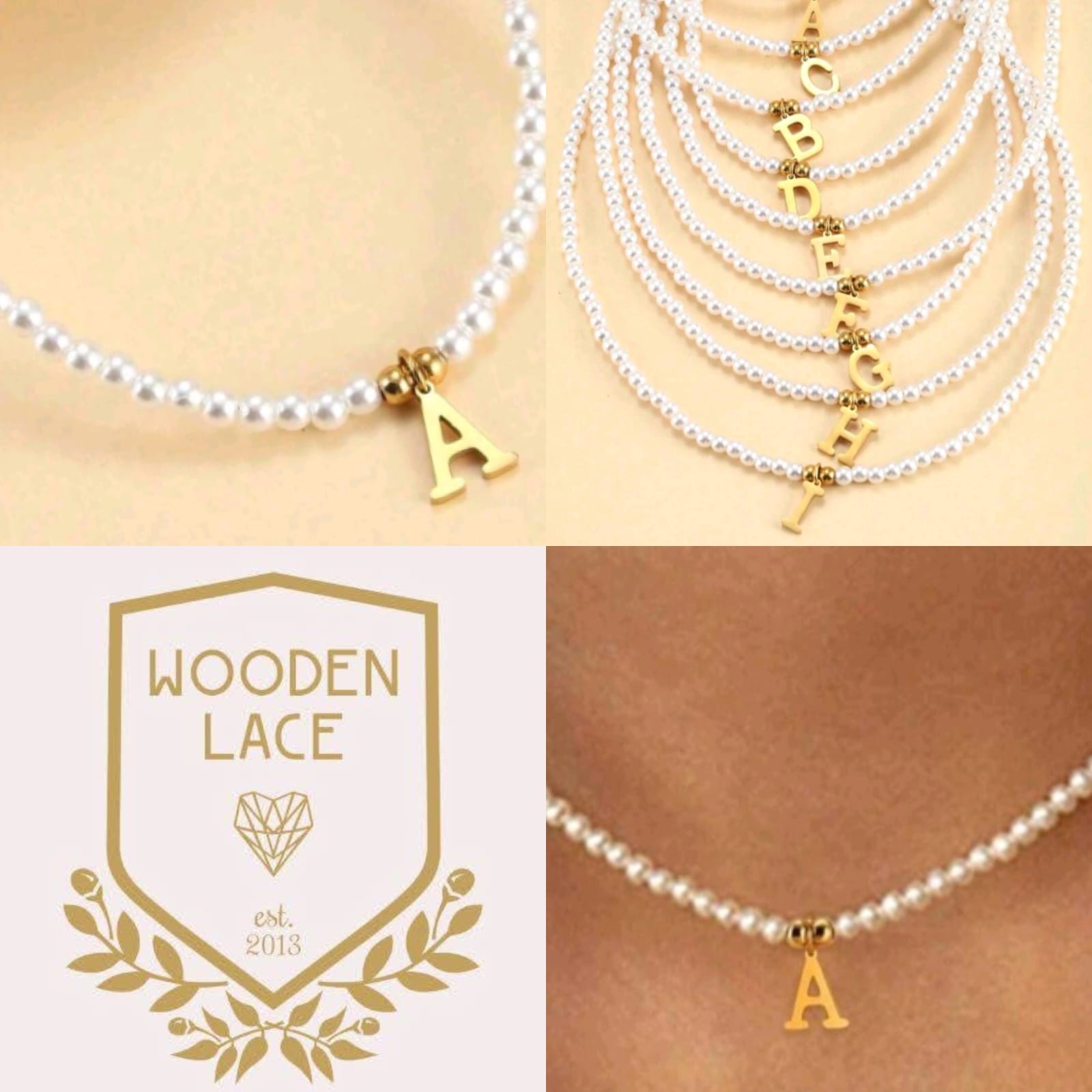 Pearl and yellow gold initial necklaces R850