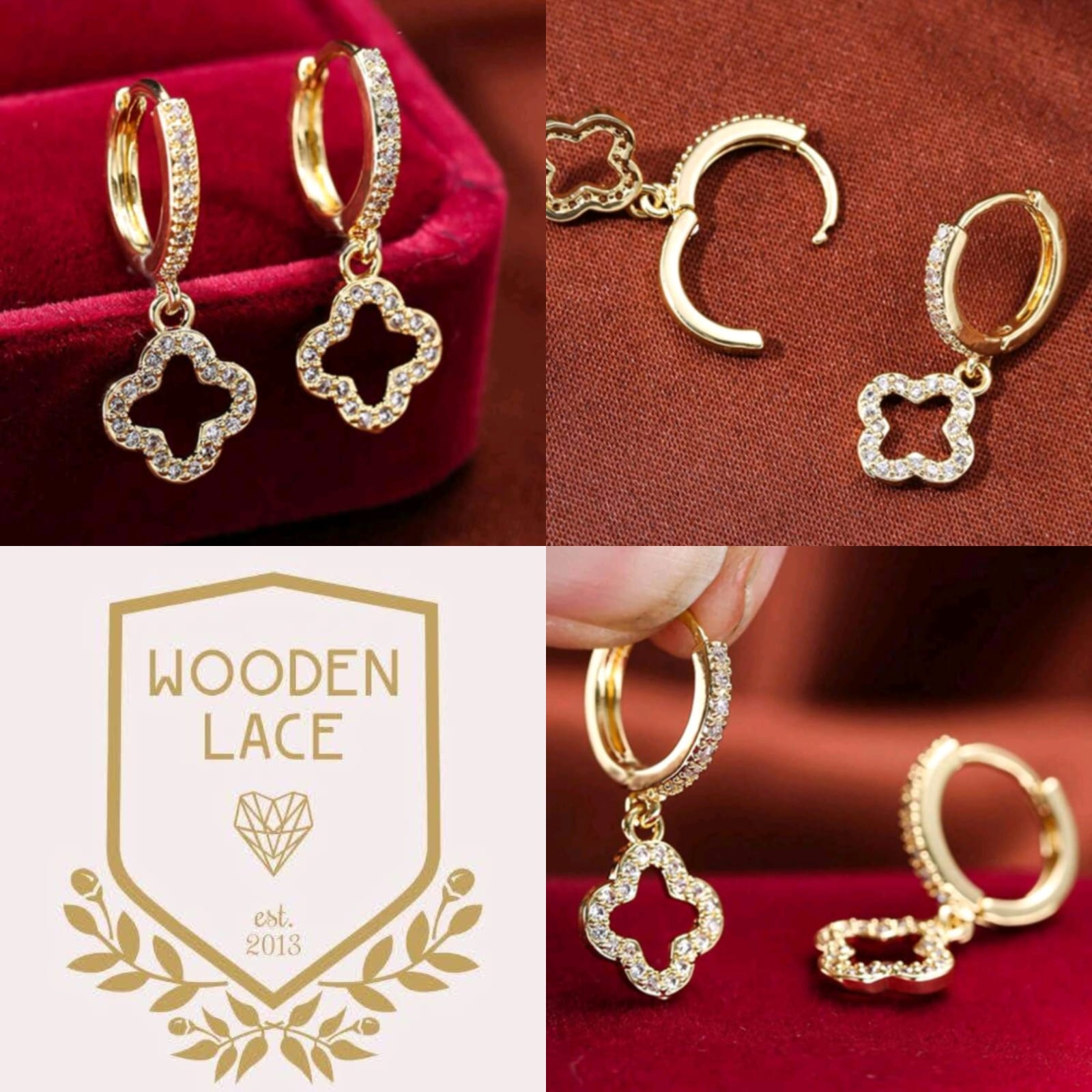 Yellow gold and clover stone earrings R650