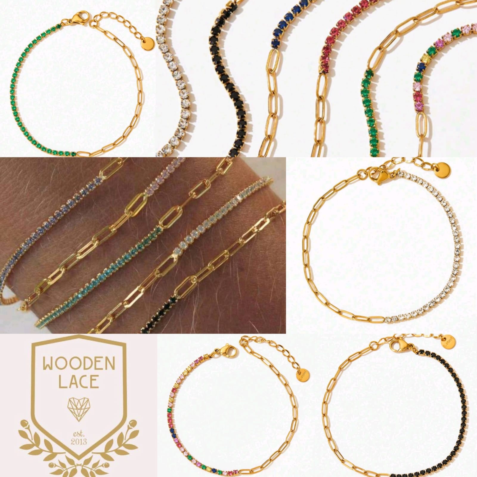 Yellow gold and stones bracelets in different colours R850